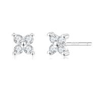 4 Pedal Flower Solid S925 Silver Stud Earrings | Small 5A CZ Diamond Shining | Hypoallergenic | Gold Silver | Long Post | Blossom, 11mm, Sterling Silver, No Gemstone