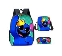 (4, Pencil Case) Rainbow Friend Backpack - Rainbow Friends 3-Piece Set, Cartoon Backpack for Elementary School Children, Crossbody Bag