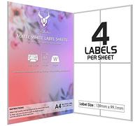4 Per Page/Sheet, 25 Sheets (100 Sticky Label), iSOUL White Blank Matt Self-Adhesive A4 Address Shipping Labels Stickers, Laser Inkjet Compatible L7169/J8169 Printer Paper, 139 X 99.1 mm JAM Free