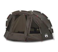 4 Person Fishing Tent Brown Waterproof 190T Polyester with PU Coating 298 x 236 x 152 cm with E-Connection, Two Entrances and Windows