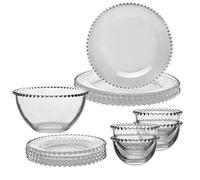 4 Person Glass Bella Perle Crockery Plate & Bowl Set with Salad Bowl