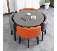 4 Person Modern Office Table & Chair Set Small Round/Square Conference Table with 4 Chairs Stylish Reception Negotiation Furniture Wooden Dining Table for Business & Home