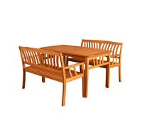 4 Person Rectangular Wooden Garden Table with 2 Benches Furniture Set. Samuel Alexander Brown 4 Person
