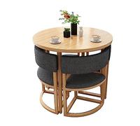 4-Person Round Dining Table Set with 4 Chairs 80CM Coffee Table for Small Spaces Modern Office Reception & Lounge Furniture with Backrest PU-KH Color