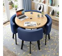 4-Person Round Dining Table Set with Space-Saving PU Chairs - Stylish Blue for Home, Office, Cafe, Balcony & Meeting Room - Modern Design & Functual Fur