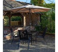 4 Person Round Glass Top Dining Table Chairs With Beige Banana Parasol and Base