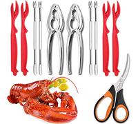 4-Person Seafood Tools Set includes 2 Crab Crackers, 4 Lobster Shellers, 4 Crab Leg Forks/Picks and 1 Seafood Scissors - Nut Cracker Set