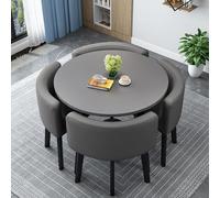 4-Person Space-Saving Dining Set - Slish Round/Square Leather Table & 4 Black Chairs - Ideal for Kitchen, Dining Room, and Living Room - Modern Functal Fur