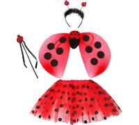 4 Pices Costume De Coccinelle Pour Enfant Filles, Dguisement De Coccinelle Ladybug Tutu Jupe Ailes Baguette Et Serre-tte Pour Halloween Carnaval Cospl