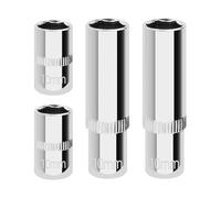 4-Piece 1/4" Drive Impact Socket Set Deep Shallow 10mm Metric Impact Socket 6-Point CR-V Steel Sockets Full Polishing Chrome Sockets for Car Repair Automotive Mechanical Maintenance Work