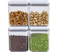 Thrink Set of 4 Airtight 1L Food Storage Containers - Stackable BPA-Free Pantry Organiser Jars with Pop-Up Lids | Clear Plastic Bins for Dry Food, Cereal, Snacks, Sugar, Flour & Baking Supplies