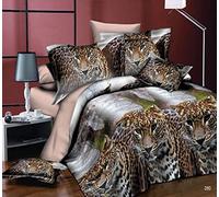 4 Piece 3D Effect Animal Printed Design Duvet Quilt Cover Complete Bedding Set With Fitted Sheet & 2 Pillow Cases (Leopard Jungle 280, Super King)