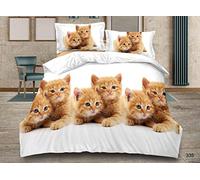 4 Piece 3D Effect Animal Printed Design Duvet Quilt Cover Complete Bedding Set With Fitted Sheet & 2 Pillow Cases (Cat Kitten 335, Double)