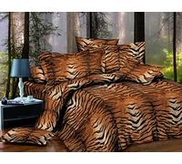 4 Piece 3D Effect Animal Printed Design Duvet Quilt Cover Complete Bedding Set With Fitted Sheet & 2 Pillow Cases (Tiger Skin 270, Double)
