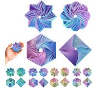 4-Piece 3D Printed Fidget Toy Set-Octagonal Star, Hexagonal Flower, Square Radish Tower, Geometric Stress Relief Toys for Adults & Kids,Gifts for Office Desks Stress-Relief Christmas Birthday (A)