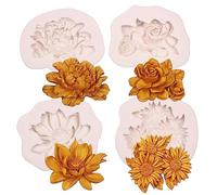 4-Piece 3D Silicone Baking Moulds Set, Rose, Peony, Sunflower and Lotus Designs for Chocolate, Fondant, Candles - 4 Different Pattern