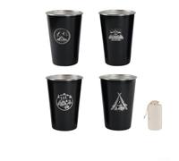 4 Piece 500ml Outdoor Stainless Steel Coffee Cup Set with Storage Bag Lightweight Stackable 304 Steel Cups (500ml black)