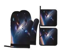 4-Piece A fascinating universe Printed Kitchen Oven Mitts, High Temperature Resistant, Ideal for Cooking, Baking, Grilling