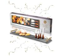 4 Piece Acacia Cheese Knife Set & Slate Board - Stylish Cheese Knives Gift Set With Long Slate Board. Acacia Wood Knife Handles & Classic Polished Stainless Steel Blades. 10 Year Guarantee.