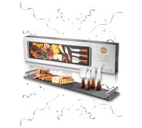 4 Piece Acacia Cheese Knife Set & Slate Board - Stylish Cheese Knives Gift Set With Long Slate Board. Acacia Wood Knife Handles & Classic Polished Stainless Steel Blades. 10 Year Guarantee.