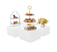 4-Piece Acrylic Cake Stand Set, 8"/9"/10"/12" Square Dessert Display Risers, Stackable Cupcake Stands for Wedding, Birthday, Bakery, Collectible Showcase - White, Multipurpose Tabletop Organizer