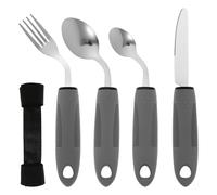 4-Piece Adaptive Utensils Set 42° Angled Disabled Cutlery for Adults, Parkinsons Eating Aid Stainless Steel Knife Fork Spoon with Easy Grip Handle for Hand Tremors Arthritis Elderly(Right-Hand)