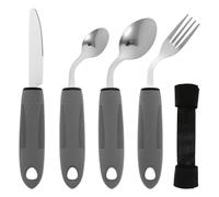 4-Piece Adaptive Utensils Set 42° Angled Disabled Cutlery for Adults, Parkinsons Eating Aid Stainless Steel Knife Fork Spoon with Easy Grip Handle for Hand Tremors Arthritis Elderly(Left-Hand)