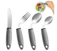 4-Piece Adaptive Utensils Set - 42° Angled Parkinsons Utensils, Weighted Utensils for Tremors and Parkinsons Patients, Easy Grip Weighted Silverware for Hand Tremors (Left-Handed)