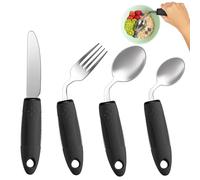 4-Piece Adaptive Utensils Set - 42° Angled Parkinsons Utensils, Weighted Utensils for Tremors and Parkinsons Patients, Easy Grip Weighted Silverware for Hand Tremors (Left-Handed)