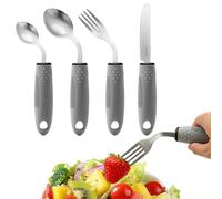 4-Piece Adaptive Utensils Set for Parkinson’s & Hand Tremors - 42° Angled, 2.5 oz Weighted Silverware - Easy-Grip Utensils for Seniors & Arthritis (Fork, Knife, Spoon)-(Right-Handed)