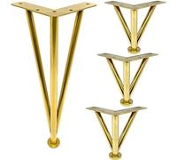 4 Piece Adjustable Metal Triangular Furniture Legs Set Modern DIY Replacement Feet for Sofa Table Cabinet 40cm 16in Gold with Base Plate Protector