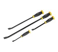 4 Piece Angled Pry Bar Set - Hammer Caps - Heat Treated Steel Shafts - Soft Grip