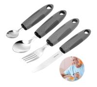 4-Piece Anti Tremor Utensils Set - Ergonomic Adaptive Cutlery with Thick Handle Spoon Fork Knife for Elderly, Parkinson, Arthritis, Disability - Stainless Steel Silverware, Assisted Living Eating Aid