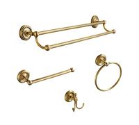 4 Piece Antique Brass Gold Bathroom Accessories Set - 24” Towel Holder, Antique Bar Brass Bath Accessories - Wall Mounted Bathroom Hardware Accessory Set