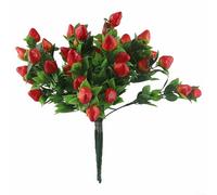 4 Piece Artificial Strawberry Stems with Realistic Green Leaves for Hotel Lobby Bar Counter and Vacation Rental Styling