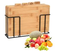 4-Piece Bamboo Chopping Board Set with Iron Stand, 32x25cm Durable Wooden Cutting Boards Kitchen Accessories| Index Boards for Meat, Vegetables, Fruit & Fish| Ideal for Carving, Slicing & Food Prep