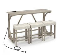 4-Piece Bar Table Set Counter Height Bistro Table With Power Outlet-Grey