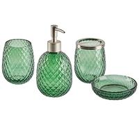 4-Piece Bathroom Accessories Set Glass Glamour Style Green Canoa