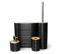 4-Piece Bathroom Accessory Set with Rubbish Bin, Soap Dispenser, Toilet Brush and Toothbrush Holder (BLACK set)