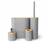 4-Piece Bathroom Accessory Set with Rubbish Bin, Soap Dispenser, Toilet Brush and Toothbrush Holder (GREY set)