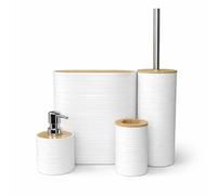4-Piece Bathroom Accessory Set with Rubbish Bin, Soap Dispenser, Toilet Brush and Toothbrush Holder (WHITE set)