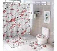 4 Piece Bathroom Set Shower curtain bathroom mug Non-Slip Bath Mats Toilet lid cover Cherry Blossom Shower Curtain with Non-Slip Bath Mats for Bathroom