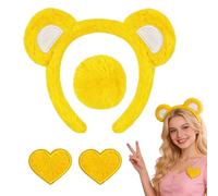 4-piece Bear Costume Accessories For Adults, Plush Unisex Photo Props With 1 Bear Ear Headband 1 Tail And 2 Heart Shaped Brooches, Bears Head Costume For Parties New Year's Holidays Birthdays Cosplay