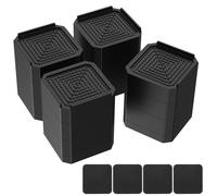 4 Piece Bed Risers Set with No Slip Mats Square Furniture Raisers 3 layers Stackable Heavy Duty Riser Adjustable Silent Shock-absorbing Pad Blocks Lift Height 4.13inch(black-4-three layers)