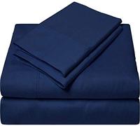 4 Piece Bed Sheet Set - 1 Fitted & Flat Sheet with 2 Pillowcases, Deep Pocket 35cm & 100% Egyptian Cotton, Easy Care, 500TC Luxury Bedding Set - Navy Blue Solid, Emperor Size.