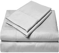 4 Piece Bed Sheet Set - 1 Fitted & Flat Sheet with 2 Pillowcases, Deep Pocket 35cm & 100% Egyptian Cotton, Easy Care, 500TC Luxury Bedding Set - Light Grey Solid, Emperor Size.