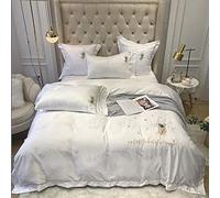 4 Piece Bedding Set,Cotton Satin Jacquard Four-Piece Suit, 80S Pure Cotton, high-end European Embroidery kit, Double Bed Single Four-Piece Suit-Dark Green_King