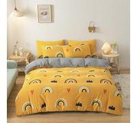 4 Piece Bedding Set,The New AB Version of The Magic Velvet Four-Piece Thick Warm Flannel Bedding Gift-Sun Flower_Queen