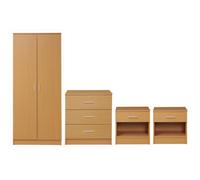 4 Piece Bedroom Furniture Set Wardrobe Chest Drawers 2 Bedside Table Beech