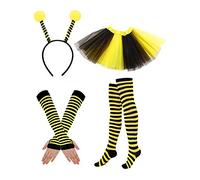4-Piece Bee Costume Kit - Bee Bopper Antenna Headband, Tutu Skirt, Leg Warmers, Long Gloves for Halloween & Christmas Dress Up